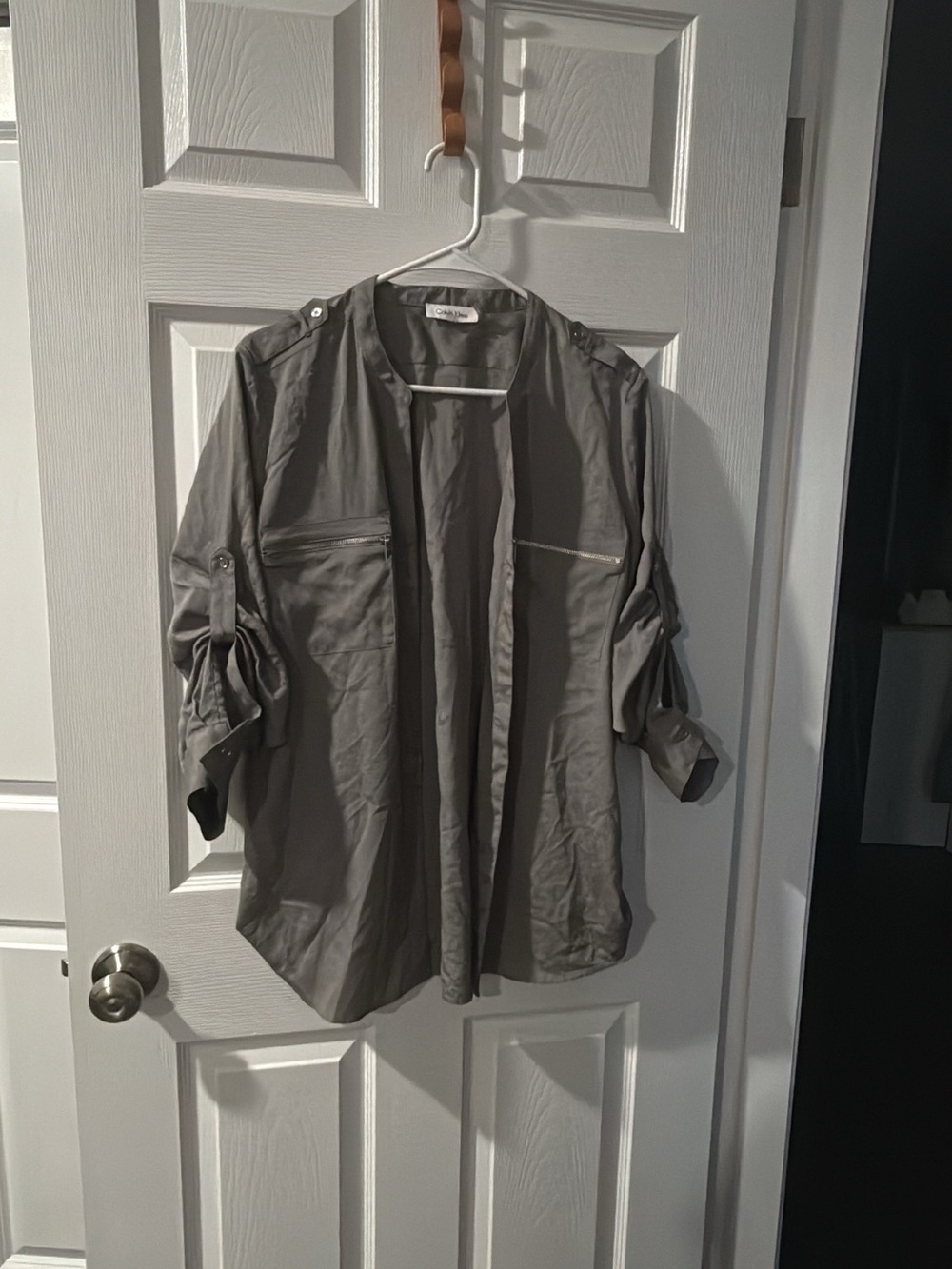 Calvin Klein Open-Front Utility Jacket in Gray